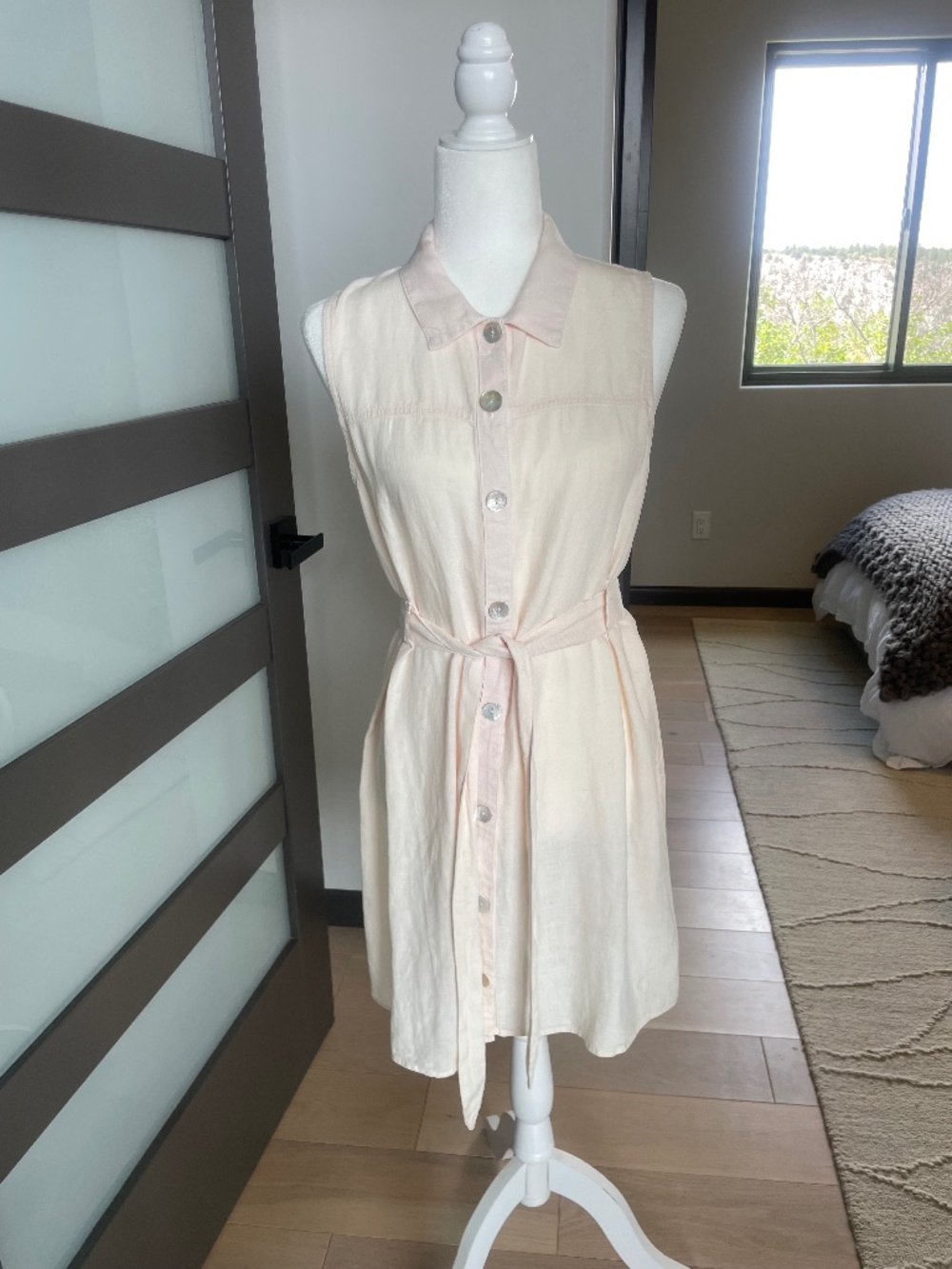 Bella Dahl Pink Linen Sleeveless Shirt Dress